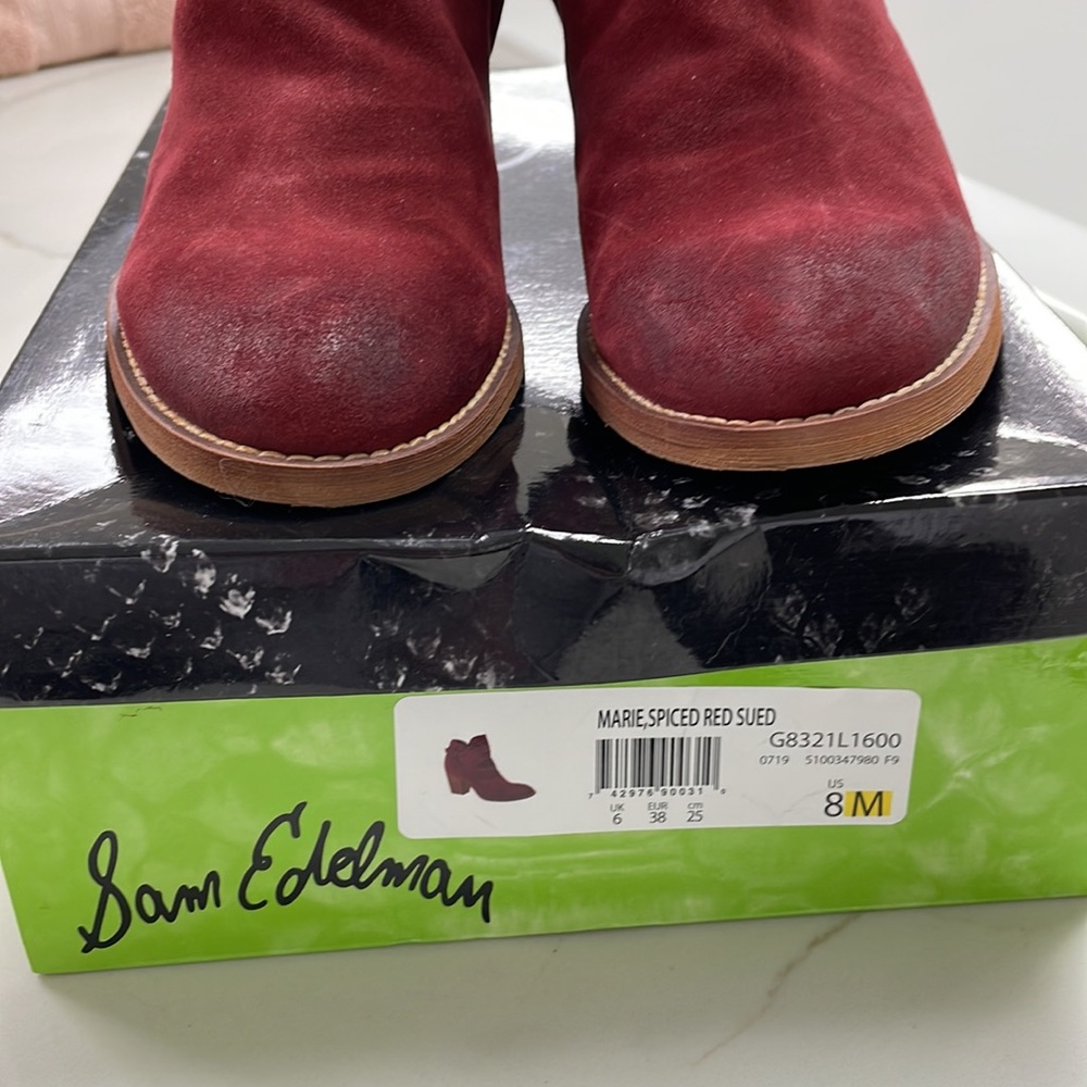 Sam Edelman Spiced Red Suede Bootie - Picture 2 of 9